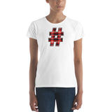 RED PLAID #HASHTAG Women's Classic Fit Short Sleeve T-Shirt - Size S-XL - 8 Colors