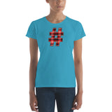 RED PLAID #HASHTAG Women's Classic Fit Short Sleeve T-Shirt - Size S-XL - 8 Colors