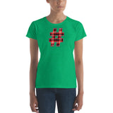 RED PLAID #HASHTAG Women's Classic Fit Short Sleeve T-Shirt - Size S-XL - 8 Colors