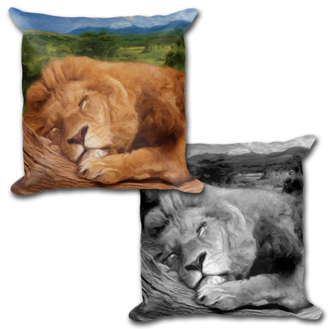 SLEEPING LION Reversible Decorative Throw Pillow 18"