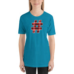 RED PLAID #HASHTAG Unisex Short-Sleeve T-Shirt - Size S-XL - 15 Colors